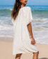 Women's White Scoop Neck Tassel Tie Cover-Up Beach Dress