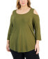 Фото #1 товара Plus Size 3/4-Sleeve Cold-Shoulder Top, Created for Macy's