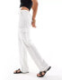 Фото #5 товара ONLY linen mix loose fit cargo trouser in white stripe