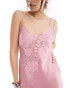 Фото #2 товара ASOS DESIGN satin lace applique cami strap midi dress in pink