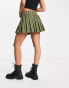 Фото #3 товара Reclaimed Vintage y2k belted mini kilt skirt in khaki stripe