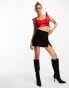 Saint Genies satin corset crop top with bunny tie in red