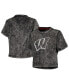 Women's Black Distressed Wisconsin Badgers Vintage-Like Wash Milky Silk Cropped T-shirt