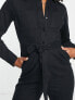 Фото #3 товара ASOS DESIGN Tall long sleeve twill boilersuit with collar in black