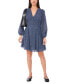 Women's Printed Long-Sleeve V-Neck Mini Dress Indigo Night, 0 - фото #5