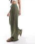 Monki linen tailored wide leg trousers in khaki Зеленый, 34 - фото #1