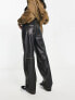 Only high waisted faux leather contrast stitch dad trousers in black