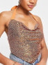 ASOS DESIGN sequin cowl neck scarf hem cami in bronze