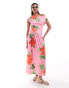 ASOS DESIGN asymmetric maxi dress with dropped waist in pink rose print