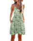 Women's Green Floral Sleeveless V-Neck Mini Beach Dress