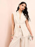 ASOS LUXE linen look long line sleeveless tailored blazer with bow back in stripe