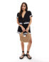 Фото #1 товара ASOS DESIGN top with tie front and rik rak trim in black co-ord