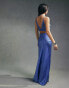 ASOS DESIGN satin mix cut out waist maxi dress with sheer insert in blue