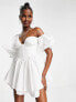 Фото #1 товара ASOS LUXE one shoulder cotton dress with corset detail and ruffles in white