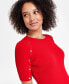 ფოტო #2 პროდუქტის Women's Button-Trim Ribbed Short-Sleeve Top