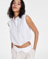 Фото #3 товара Women's Sleeveless Button-Up Corded Top, Created for Macy's