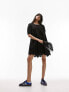 Topshop channelled mini oversized dress with broderie trim in black