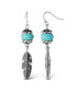 Womens Turquoise Bead Feather Drop Earrings - Oxidized Gold-Tone or Silver-Tone Turquoise Earrings