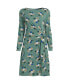 Women's Boatneck Long Sleeve Tie Waist Dress Evergreen multi dot floral, Средний - фото #2