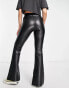 Фото #2 товара ONLY faux leather split leg flared trousers in black