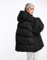 ASOS Weekend Collective waisted padded coat with logo in black Черный, L - EU 44-46 - фото #3