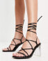 New Look tie leg clear heeled sandals in black