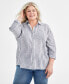 Фото #1 товара Plus Size Linen-Blend Striped Perfect Shirt, Created for Macy's