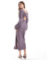 ASOS DESIGN long sleeve gathered waist midi with twist back detail in deep mauve