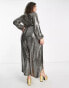 Фото #4 товара Flounce London Plus long sleeve wrap maxi dress in gold metallic sparkle