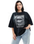 ASOS DESIGN Curve boyfriend t-shirt with silver lips graphic in black