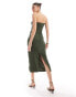 New Look ripple bandeau midi dress in khaki