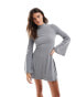 Фото #1 товара ASOS DESIGN knit rib flared sleeve mini skater dress in grey