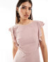 TFNC Bridesmaid chiffon twist back maxi dress with flutter sleeve in soft pink