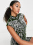 Фото #4 товара ASOS DESIGN Tall high neck all over embellished mini dress in dark green with silver sequin