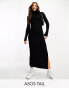 ASOS DESIGN Tall knitted maxi dress with high neck and side split in black