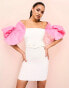 Фото #6 товара ASOS LUXE corsage sleeve belted mini dress in white & pink