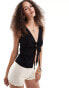 Фото #2 товара COLLUSION linen built up tank top with tie detail in black