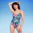 Фото #2 товара Women's UPF 50 Shirred V-Neck One Piece Swimsuit - Aqua Green