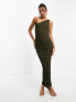 ASOS DESIGN asymmetric cowl cami midi dress with diagonally ruched skirt in khaki 34 - фото #1