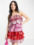 Фото #1 товара Collective the Label exclusive metallic tiered mini dress in pink and red