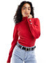 River Island roll neck ribbed top with button sleeve detail in red