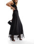 Фото #4 товара Y.A.S satin lace trim maxi skirt with side slit in black