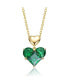 Sterling Silver 14k Gold Plated Green Cubic Zirconia Double Heart Pendant Necklace