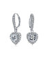 Bridal Anniversary Wedding Romantic 4CT AAA CZ Halo Heart Shaped Cubic Zirconia Dangle Lever back Earrings Girlfriend Invisible Cut Rhodium Plated