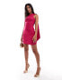 Фото #1 товара Vesper one shoulder scarf detail bodycon mini dress in fuchsia