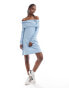 Monki jersey mini dress with ruche off shoulder detail in blue BLAU, S - EU 38-40 - фото #4