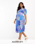 Influence Maternity flutter sleeve midi tea dress in blue floral print