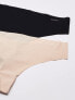 Calvin Klein 293557 Women's Invisibles Thong Topaz Gemstone/Buff Beige/Black, XL