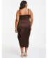Фото #2 товара Women's Plus Size Satin Cowl Ruched Midi Dress