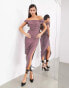 ASOS EDITION grecian bardot midi dress in burgundy stripe Burgunderrot gestreift, 44 - фото #4